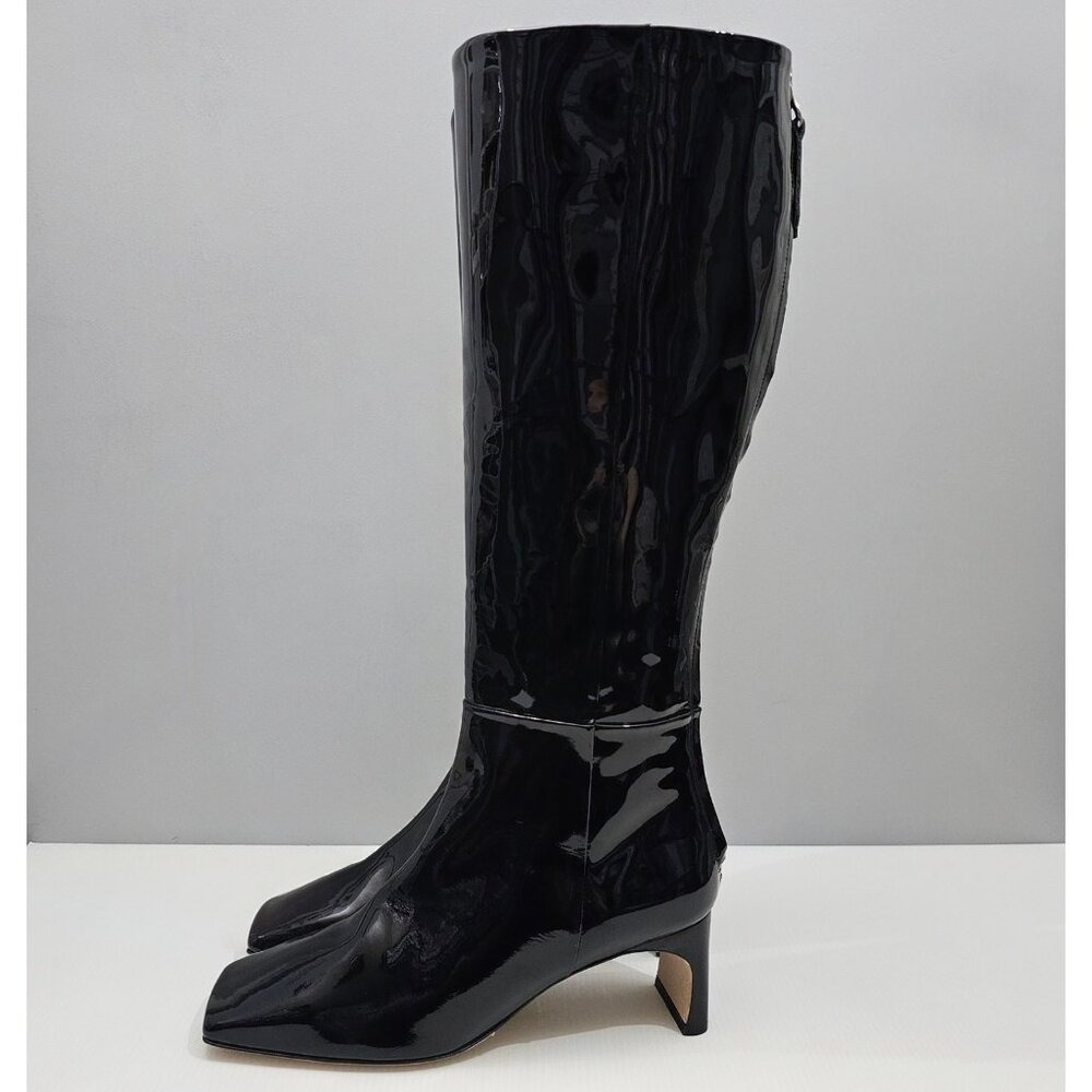 Aeyde Tove Knee High Boot Womens EU 39 Black Glossy Patent Leather Chic Heel NEW